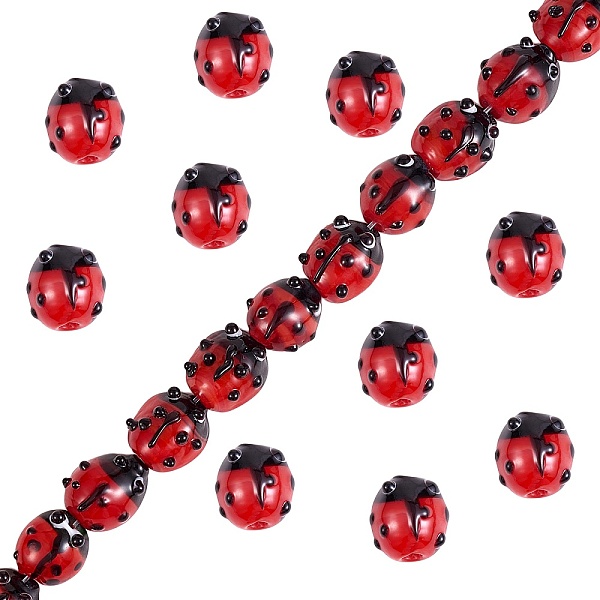 

PandaHall 2 Strands Handmade Lampwork Beads, Ladybug, Red, 10.5~14x9~11x5~8mm, Hole: 1~2mm, about 20pcs/Strand, 8.86 inch~9.06 inch...