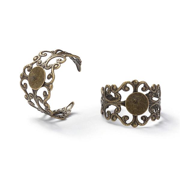 

PandaHall Adjustable Brass Ring Shanks, Filigree Ring Components, Antique Bronze, Tray: 8mm, 18mm Brass