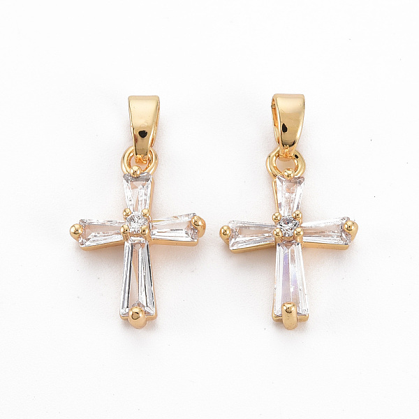 

PandaHall Brass Clear Cubic Zirconia Pendants, with Snap On Bails, Nickel Free, Cross, Real 18K Gold Plated, 17x12x4mm, Hole: 4x2.5mm...