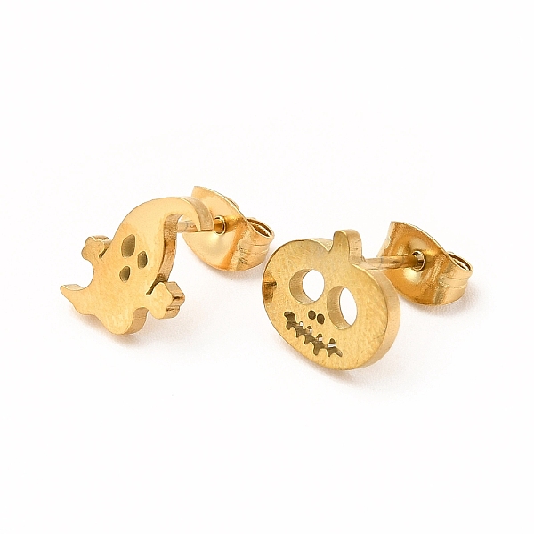 

PandaHall Halloween Pumpkins and Ghosts 304 Stainless Steel Asymmetrical Earrings, Stud Earrings for Women, Golden, 10x6.5~8.5mm, Pin: 0.7mm...
