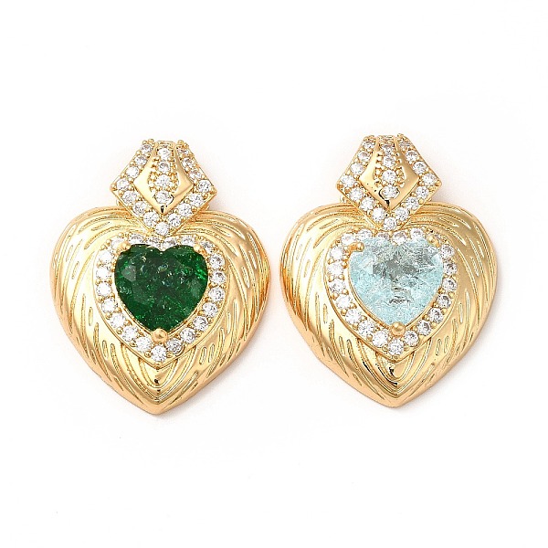 

PandaHall Rack Plating Brass & Rhinestone Pendants, with Crushed Ice Cut Cubic Zirconia, Heart Charm, Real 14K Gold Plated, Cadmium Free &..., Multicolor