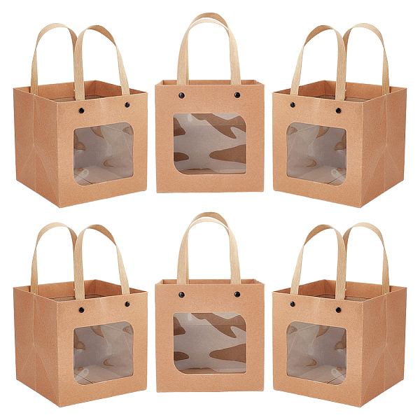 

PandaHall 12 Pcs Peru Craft Paper Bags, 15x15cm Carrier Paper Gift Bags With Handles Party Favor Kraft Paper Bag with Clear Square Window..., Brown