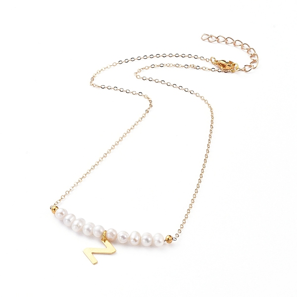 

PandaHall Natural Freshwater Pearl Pendant Necklaces, with Brass Cable Chains, 304 Stainless Steel Letter Charms and Lobster Claw Clasps...
