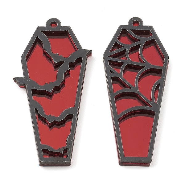

PandaHall Opaque Acrylic Pendants, Coffin with Bat and Spider Web, for Halloween, FireBrick, 47.5x20x3.5mm, Hole: 1.6mm, 2pcs/set Acrylic..., Red