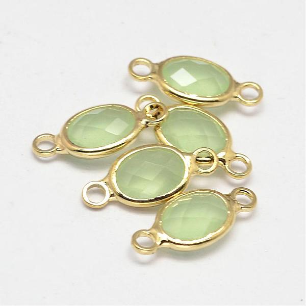 

PandaHall Oval Faceted Golden Brass Glass Links connectors, Light Green, 15x7x3.2mm, Hole: 1mm Glass Oval Green