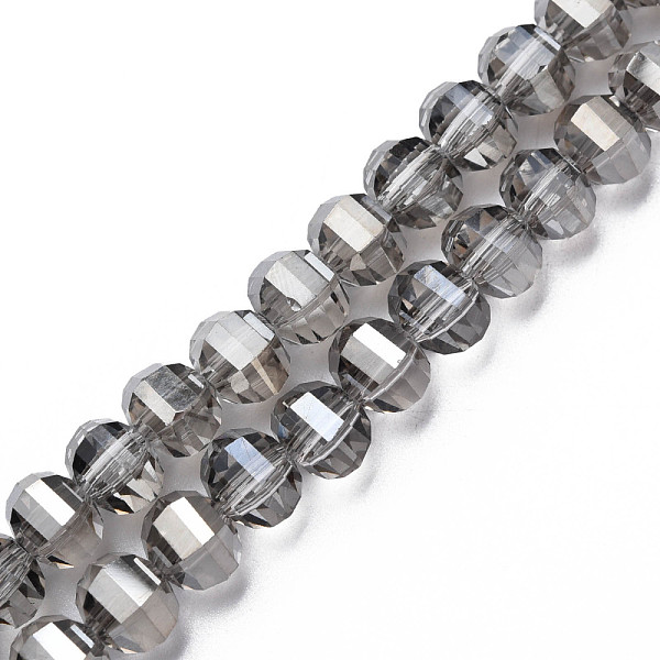 

PandaHall Electroplate Transparent Glass Beads Strands, Faceted, Round, Gray, 10x8~9mm, Hole: 1.5mm, about 58~60pcs/strand, 19.69 inch(50cm)...