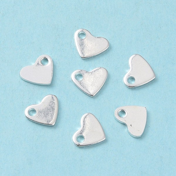 PandaHall 201 Stainless Steel Charms, Stamping Blank Tag, Heart, Silver, 7x6x1mm, Hole: 1mm 201 Stainless Steel Heart