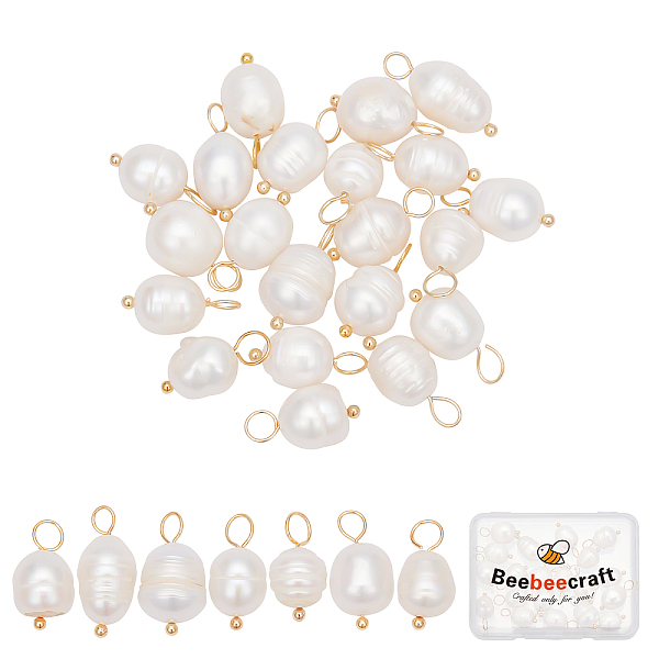 

PandaHall Beebeecraft 1 Box 30Pcs Freshwater Pearl Charms Baroque Natural Irregular Rice Pearl Dangle Drop Charms Pendant for DIY Bracelet...