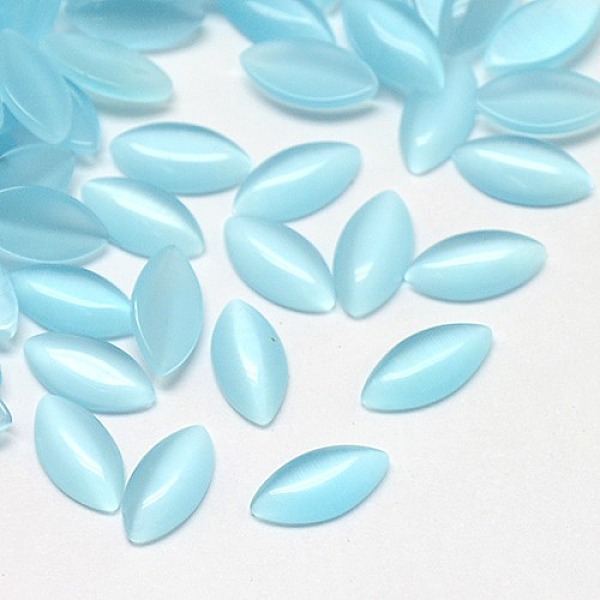 

PandaHall Cat Eye Cabochons, Horse Eye, Pale Turquoise, 16x8x2.5mm Glass Horse Eye Cyan