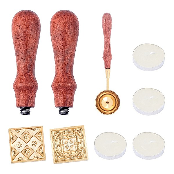 

PandaHall CRASPIRE DIY Letter Seal Kits, with Brass Wax Seal Stamp and Wood Handle Sets, Candle and Sealing Stamp Wax Spoons, Golden, Stamp..., Orange