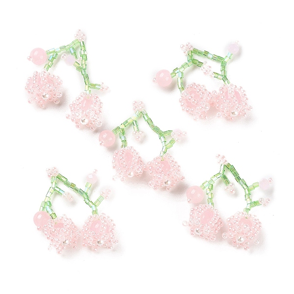 

PandaHall Seed & Acrylic & ABS Plastic Pearl Beaded Pendants, Cherry Charms, Pink, 30~32x33~35x12~13mm, Hole: 1.2~1.4mm Glass Cherry Pink