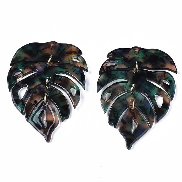 

PandaHall Cellulose Acetate(Resin) Big Pendants, with Light Gold Plated Brass Loops, Leaf, Medium Sea Green, 62x41x2.5mm, Hole: 1.4mm, Jump...