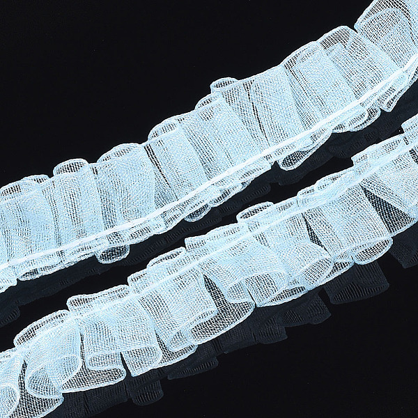 

PandaHall Organza Ribbon, Pleated/Double Ruffle Ribbon, Light Blue, 15~18mm, 100m/bundle Polyester None Blue