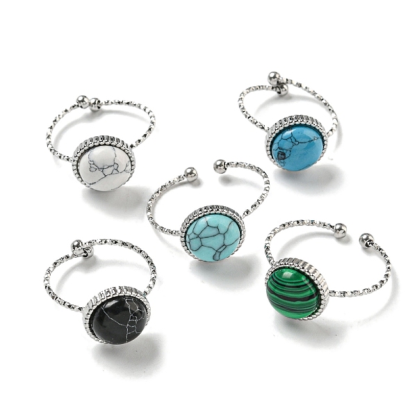 

PandaHall 304 Stainless Steel Open Cuff Rings, Synthetic Malachite & Turquoise Round Finger Rings for Women Men, Stainless Steel Color...