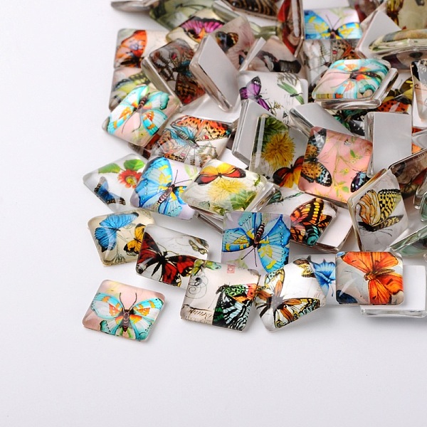 

PandaHall Butterfly Printed Glass Square Cabochons, Mixed Color, 10x10x4mm Glass Square Multicolor
