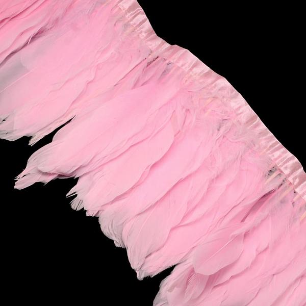 

PandaHall Fashion Goose Feather Cloth Strand Costume Accessories, Pink, 100~180x38~62mm, about 2m/bag Feather Feather Pink