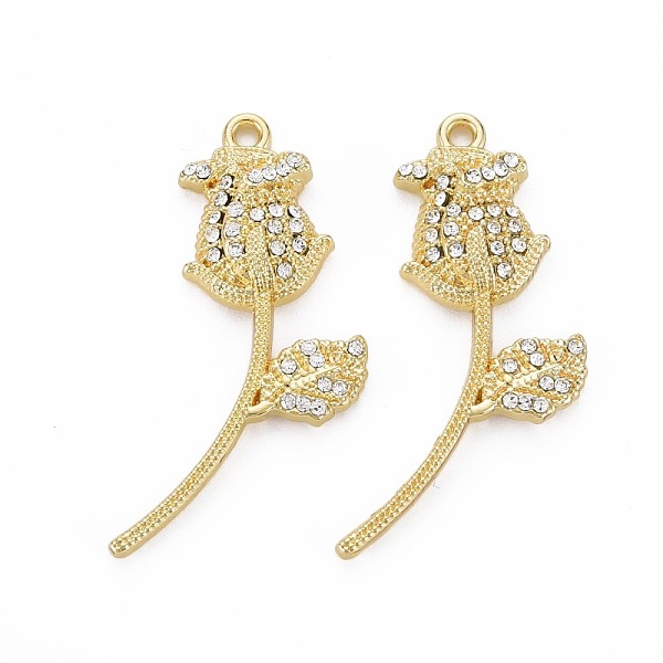 

PandaHall Rack Plating Alloy Pendants, with Crystal Rhinestone, Cadmium Free & Lead Free, Flower, Light Gold, 35x20x4.5mm, Hole: 1.6mm...
