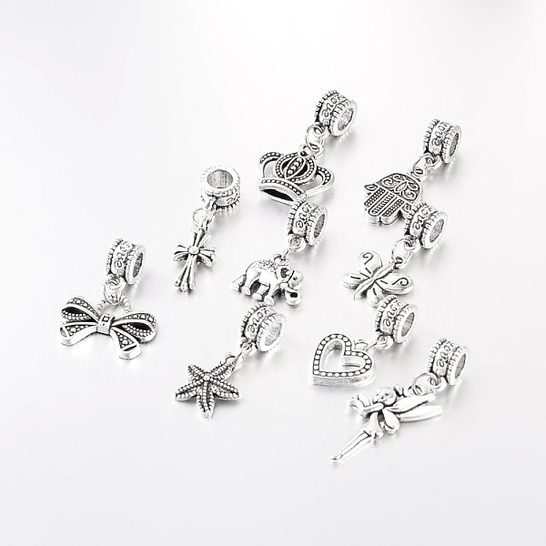 

PandaHall Mixed Shapes Large Hole Alloy European Dangle Charms, Antique Silver, 23.5~35mm, Hole: 5mm Alloy Mixed Shapes