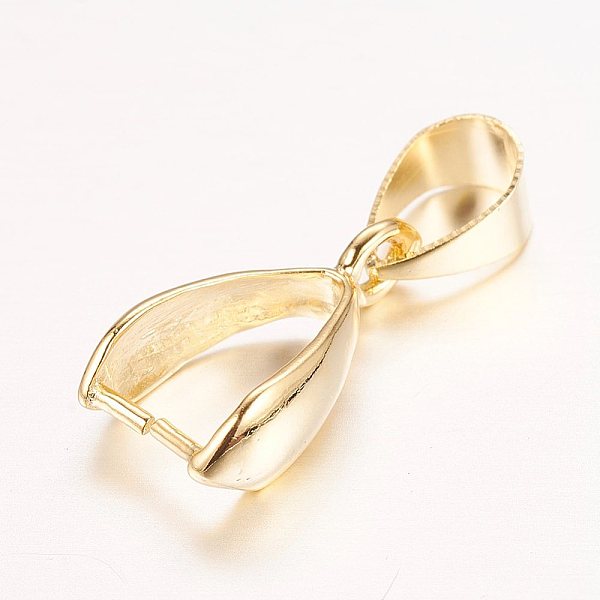 

PandaHall Rack Plating Brass Pendant Pinch Bails, Nickel Free, Real 24K Gold Plated, 13.5x7~8x4mm, Hole: 4x5mm Brass