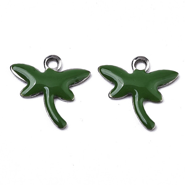 

PandaHall 201 Stainless Steel Enamel Charms, Dragonfly, Stainless Steel Color, Dark Green, 11.5x12x1.5mm, Hole: 1.2mm Stainless Steel+Enamel...