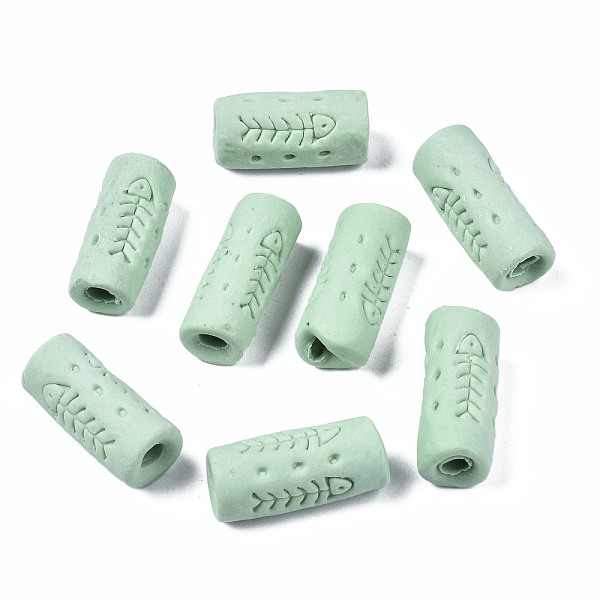 

PandaHall Handmade Porcelain European Beads, Large Hole Beads, Column with Fishbone, Aquamarine, 10.5~12.5x24~27mm, Hole: 4mm Porcelain..., Green
