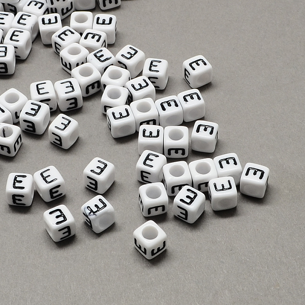 

PandaHall Large Hole Acrylic Letter European Beads, Horizontal Hole, White & Black, Cube with Letter, Letter.E, 8x8x8mm, Hole: 4mm, about...