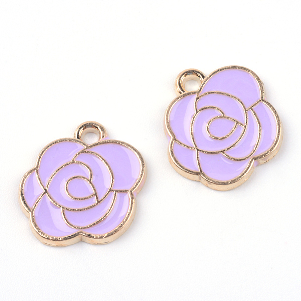 

PandaHall Light Gold Alloy Enamel Pendants, Flower, Lilac, 15.5x14.5x1.5mm, Hole: 2mm Alloy+Enamel Flower Purple