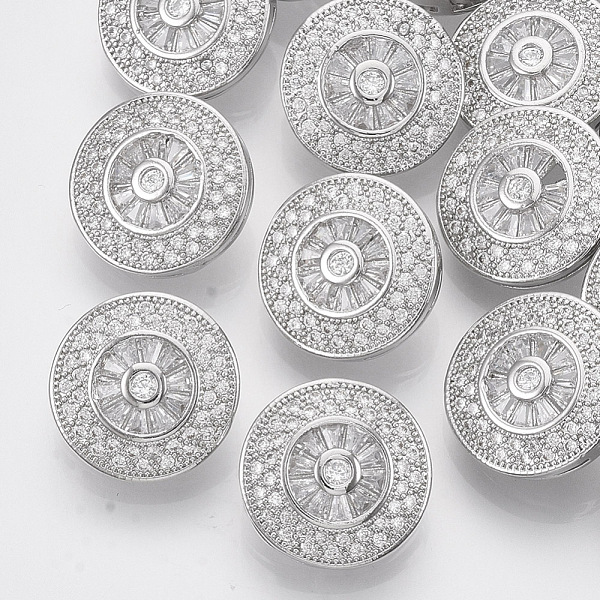 

PandaHall Brass Shank Buttons, with Micro Pave Cubic Zirconia, Flat Round, Clear, Platinum, 16x8mm, Hole: 1.4mm Brass Flat Round Clear