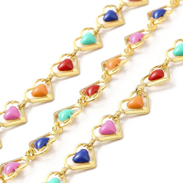 

PandaHall Ion Plating(IP) Handmade 316 Surgical Stainless Steel Enamel Link Chains, Soldered, Real 18K Gold Plated, with Spool, Heart...