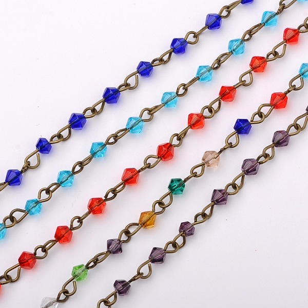 

PandaHall Handmade Bicone Glass Beads Chains for Necklaces Bracelets Making, with Antique Bronze Iron Eye Pin, Unwelded, Mixed Color, 39.3..., Multicolor