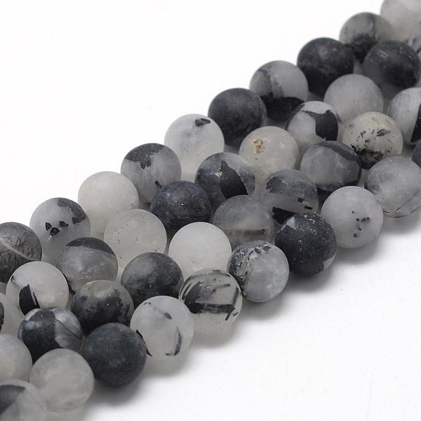 PandaHall Natural Black Rutilated Quartz Beads Strands, Frosted, Round, 6~7mm, Hole: 1mm, about 60~67pcs/strand, 15.7 inch Rutilated Quartz...