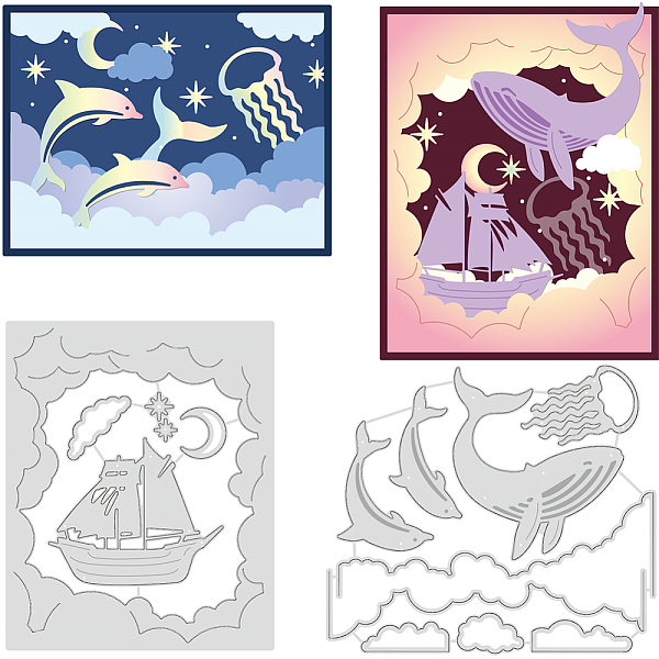 

PandaHall BENECREAT 2Pcs Dream Ocean Cutting Dies, Sailboats Dolphin Embossing Stencils Die Cuts for Paper Card Making Decoration DIY...