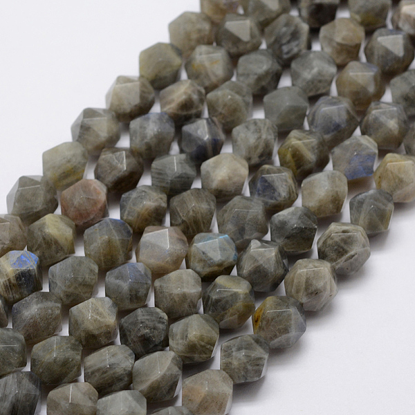 PandaHall Natural Labradorite Beads Strands, Star Cut Round Beads, Faceted, 8mm, Hole: 1mm, about 47pcs/strand, 14.7 inch Labradorite Round