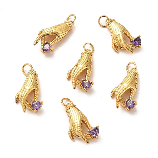 

PandaHall Brass Micro Pave Lilac Cubic Zirconia Pendants, Long-Lasting Plated, Hand, Real 18K Gold Plated, 20.5x11x5mm, Hole: 4mm..., Purple