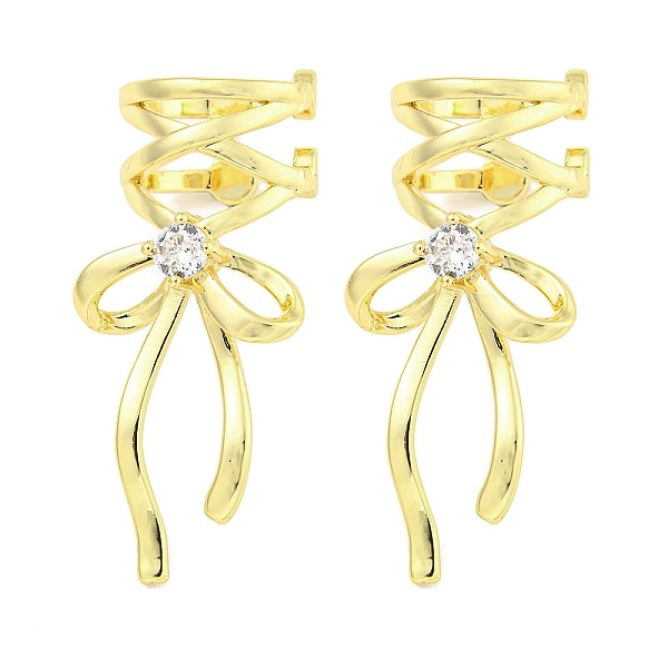 

PandaHall Brass Cubic Zirconia Cuff Earrings, for Women, Bowknot, Real 18K Gold Plated, 42x16.5mm Brass Bowknot Clear
