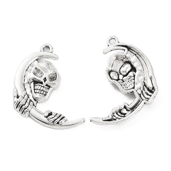 PandaHall Alloy Pendant, Moon with Skull, Antique Silver, 27x23x3.5mm, Hole: 1.4mm Alloy Moon