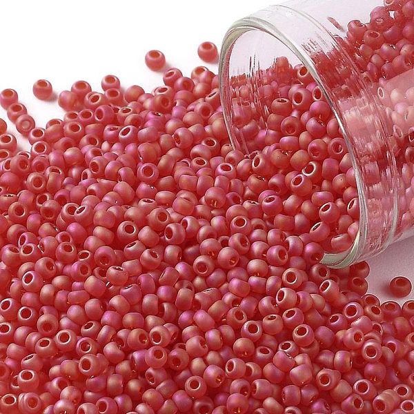 

PandaHall TOHO Round Seed Beads, Japanese Seed Beads, (165F) Matte Transparent AB Ruby, 11/0, 2.2mm, Hole: 0.8mm, about 5555pcs/50g Glass..., Red