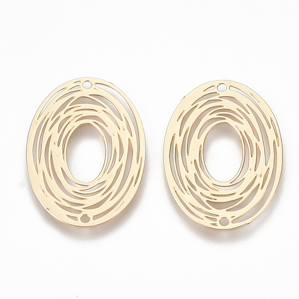 

PandaHall Brass Links connectors, Etched Metal Embellishments, Oval, Light Gold, 23x17x0.3mm, Hole: 1.2mm Brass Oval