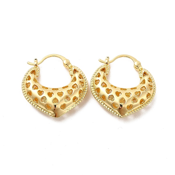 

PandaHall Brass Heart Thick Hoop Earrings for Women, Golden, 23x22x7mm, Pin: 0.7mm Brass Heart