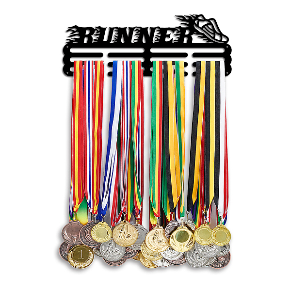 

PandaHall Iron Medal Hanger Holder Display Wall Rack, 3-Line, with Screws, Black, Word, 400x150mm Iron Word Black