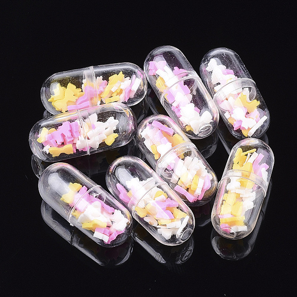 

PandaHall Openable Transparent Plastic Capsule Container, with Handmade Polymer Clay Cabochons Inside, Pill with Bowknot , Colorful...