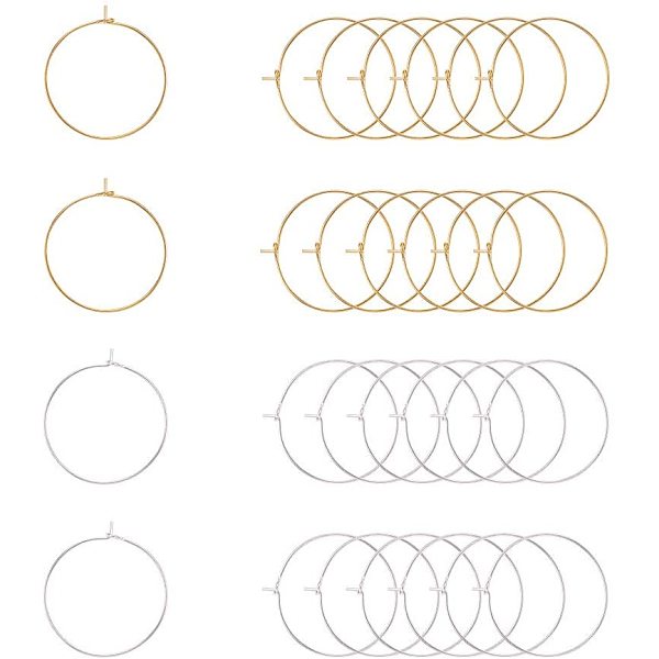

PandaHall 100 pcs Golden/Silver 25mm Brass Round Hoop Earrings Wire Hoops Wine Glass Charm Rings Beading Hoop for DIY Craft Making Party..., Multicolor