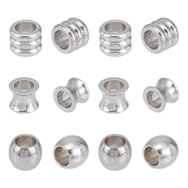

PandaHall Unicraftale 304 Stainless Steel European Beads, Large Hole Beads, Vase/Column/Barrel, Stainless Steel Color, 10x8mm, Hole: 6mm, 3...