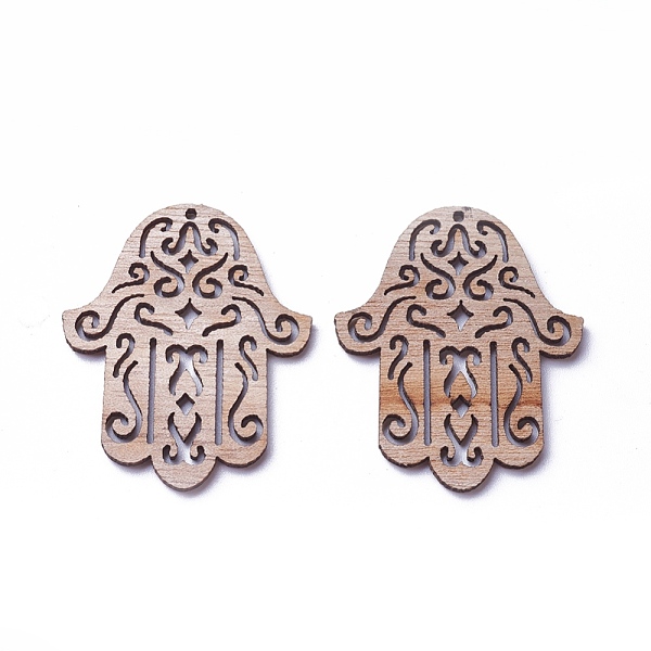 

PandaHall Undyed Wood Pendants, Hamsa Hand/Hand of Fatima /Hand of Miriam, BurlyWood, 48x40x2mm, Hole: 1.5mm Wood Palm Orange