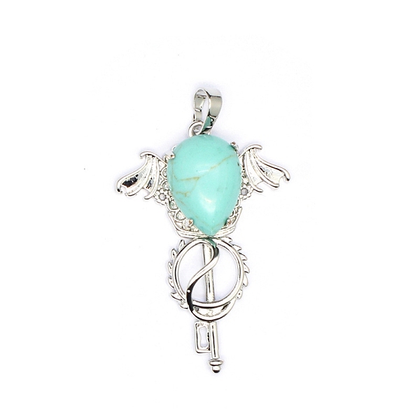 

PandaHall Synthetic Turquoise Teardrop Pendants, Platinum Tone Brass Key Scepter Wing Charms, 45x35x9mm Synthetic Turquoise Key