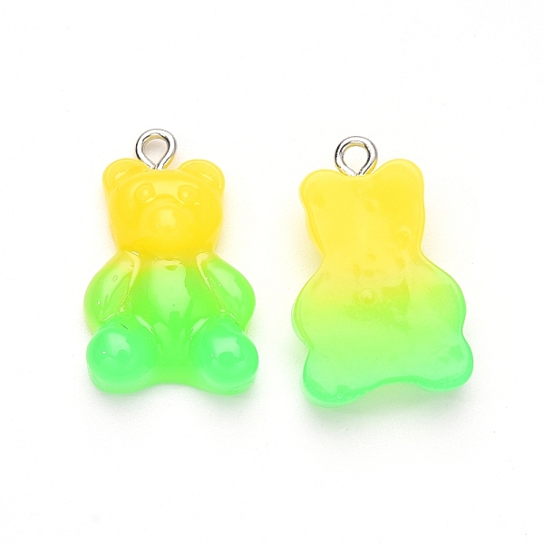 

PandaHall Gradient Color Opaque Resin Pendants, with Glitter Powder and Platinum Tone Iron Peg Bails, Bear, Lime, 23.5x15x6.5mm, Hole: 1.8mm..., Green