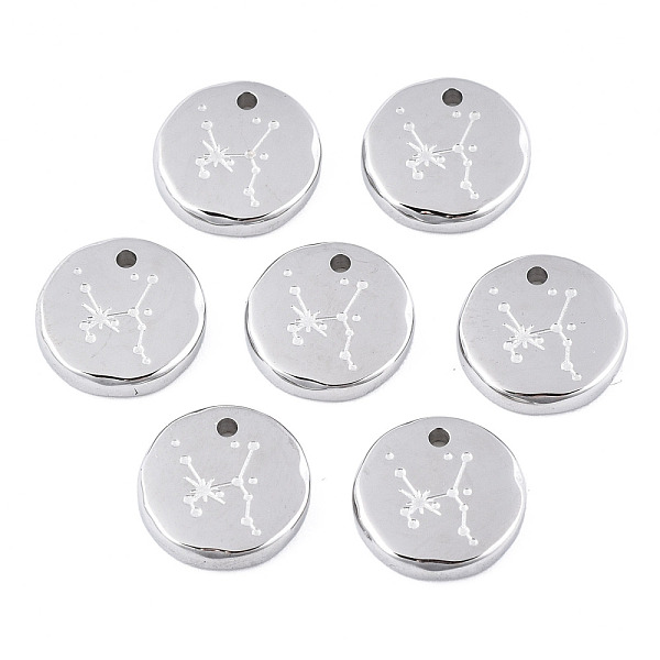 

PandaHall 316 Surgical Stainless Steel Charms, Flat Round with Constellation, Stainless Steel Color, Sagittarius, 10x2mm, Hole: 1mm 316...