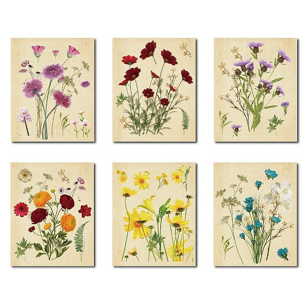 PandaHall CREATCABIN Wildflower Wall Art Prints Paper Set of 6 Poster Floral Prints Botanical Plant Boho Modern Aesthetic for Men Women Room...