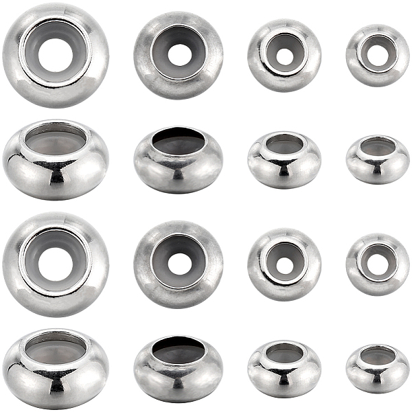 

PandaHall SUNNYCLUE 48Pcs 4 Styles 201 & 304 Stainless Steel Beads, with Rubber Inside, Slider Beads, Stopper Beads, Rondelle, Stainless...