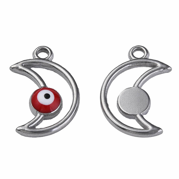 

PandaHall 304 Stainless Steel Enamel Pendants, Moon with Evil Eye, Stainless Steel Color, Dark Red, 18x12x3mm, Hole: 1.6mm Stainless...